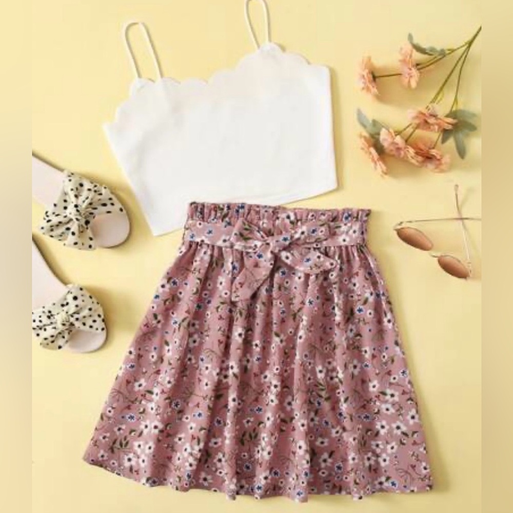 SHEIN Pink Floral A-Line Skirt